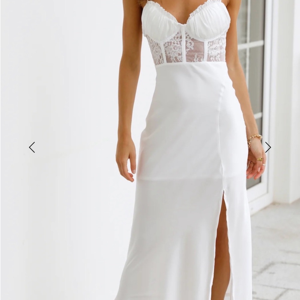 Hello Molly Lace-Trim Satin Slip Dress - White - Picture 2 of 7